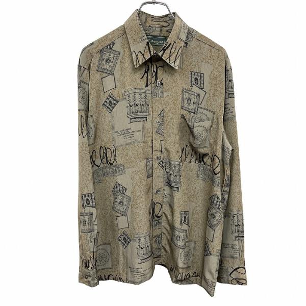 Artpal club 総柄シャツ ボックスカット 長袖 胸ポケット 日本製 ポリ100% M ブラ...