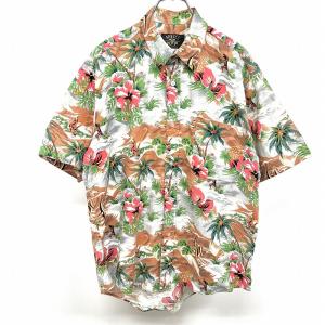 Kaluluwa カルルワ 和柄 シーサー 花 アロハシャツ Lサイズ 黒 Kaluluwa カルルワ 和柄 シーサー 花 アロハシャツ Lサイズ 黒