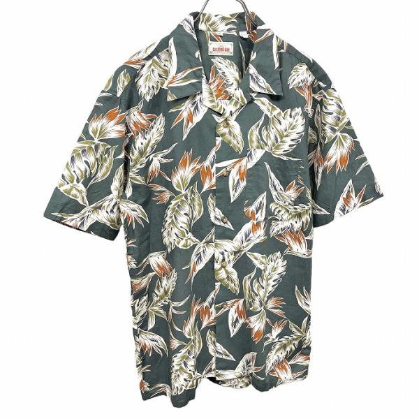EXCITING BAY オープンカラーシャツ アロハ柄 リーフ柄 植物柄 ボタニカル 葉っぱ 半袖...