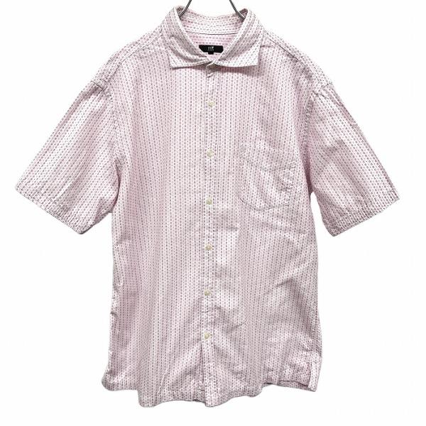 23区 HOMME シャツ ステッチのスクエア×ドット柄 半袖 胸ポケット ワイドカラー ボックスカ...