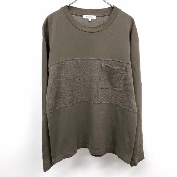 グローバルワーク GLOBAL WORK Tシャツ 一部鹿の子 切り替えし生地 無地 丸首 長袖 胸...