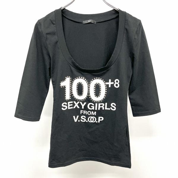 スライ SLY Tシャツ 5分袖 Uネック ラインストーン SEXY GIRS プリント ストレッチ...