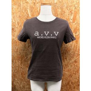 アーヴェヴェ a.v.v DENIM Tシャツ ロゴプリント 丸首 半袖 綿100% 38 ダークブ...