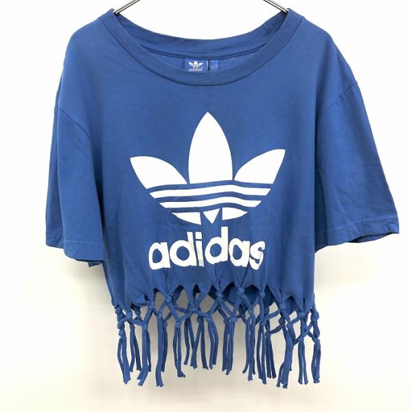 アディダス トレフォイル adidas TREFOIL Tシャツ カットソー 裾フリンジ ロゴプリン...