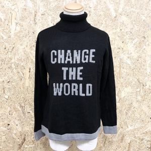 WEGO BROWNY ウィゴー ブラウニー M メンズ ニット セーター タートルネック 『CHANGE THE WORLD』 長袖 アクリル100% ブラック×グレー