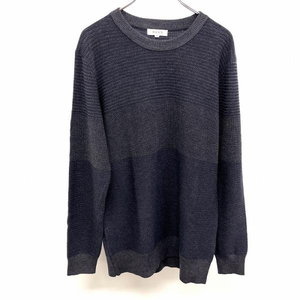 【新品】PLST 若干薄手 ニット セーター パネルボーダー 丸首 長袖 アクリル×ウール×ナイロン...