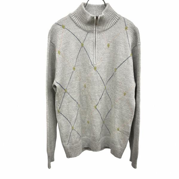 AQUA CROSS ニット セーター ハイネック ダイヤ格子 長袖 アクリル×毛 M 杢グレー 杢...