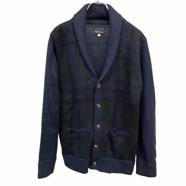 THE SHOP TK MIXPICE カーディガン ニット チェック ショールカラー 長袖 ボタン...