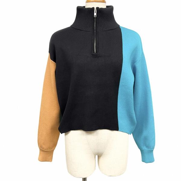 スライ SLY ニット セーター 短い着丈 ハイネック ハーフジップ 長袖 レーヨン×ポリ Free...