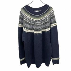 ニコアンド niko and ... ニット セーター 丸ヨーク ボーダー ラグラン 長袖 アクリル×ポリなど L (4) ネイビー 紺×緑×白系 メンズ