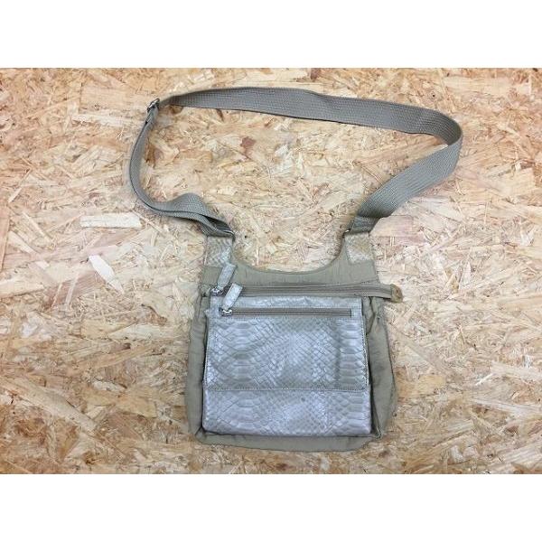 ※ブランド不明 ショルダーバッグ マルチポケット リザード風フェイクレザー かばん サンドカラー レ...