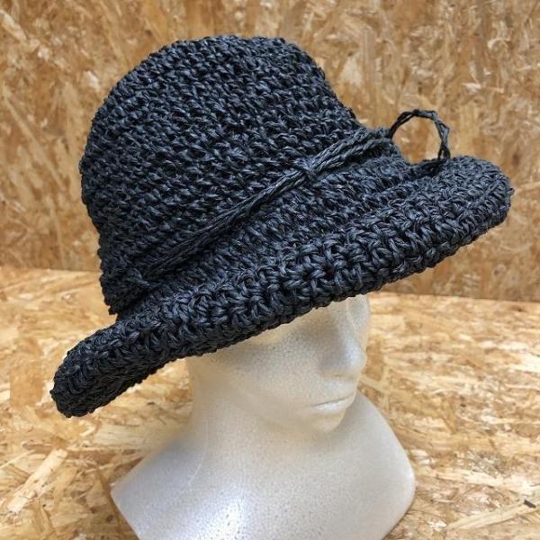 ※ブランド不明 - ペーパーハット 紐飾り付き 帽子 ぼうし ペーパー100% ブラック 黒