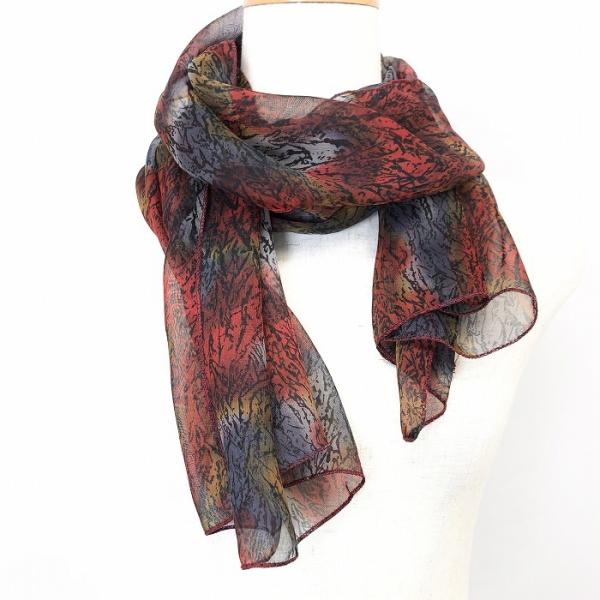 シースルーストール アート柄 - レッド×ネイビー×イエロー×ブラック 赤×紺×黄×黒 メンズ レデ...