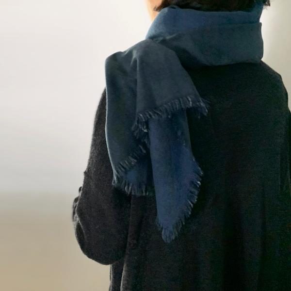 カシミア100％ショール　ブルー・グレー　undyed+アンダイドプラス 　オリジナル　
