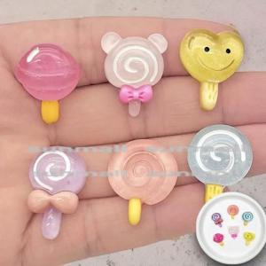 【1点販売】【6タイプ選択】ミニチュアロリポップパーツ キャンディ風デコ素材 樹脂製 かわいいスイーツパーツ DIY素材 可愛いパーツ 小さいパーツ