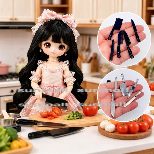 【1セット5点販売】【2色選択可】ミニチュア包丁 ブラック シルバー ドールハウス ミニチュアキッチ...