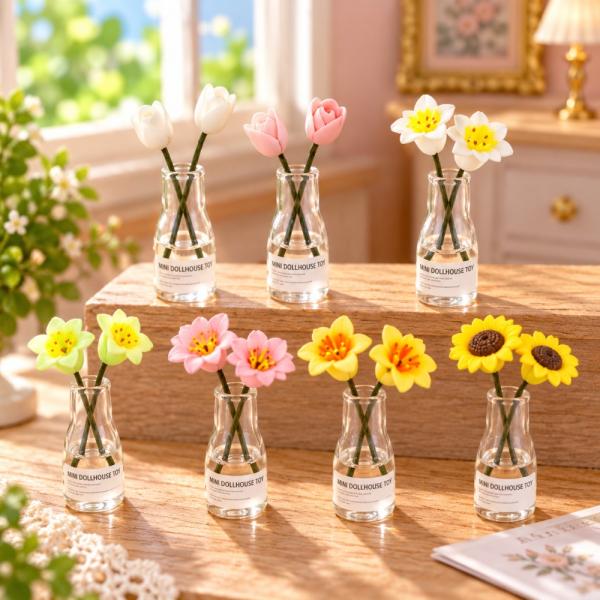 【1点のみ販売】【全7種類から選べる】ミニチュア 花瓶 造花 フラワー 7種類から選べる 1点販売 ...