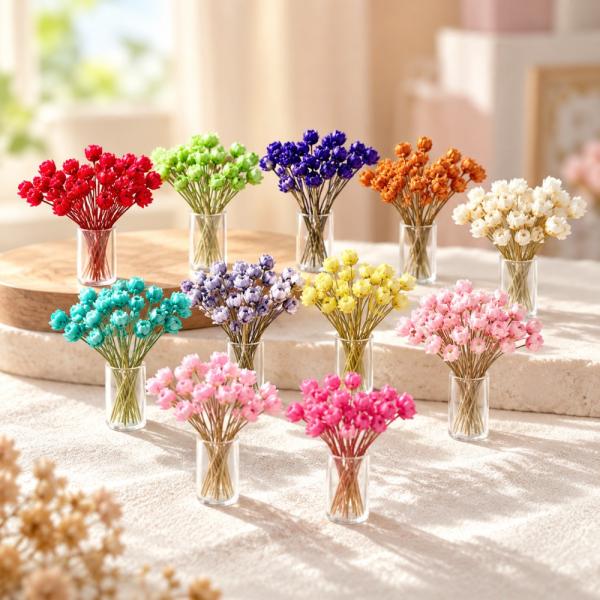 【1セット2点販売】【全11色から選べる】ミニチュア ガラス花瓶 ドライフラワー付き 全11色から選...