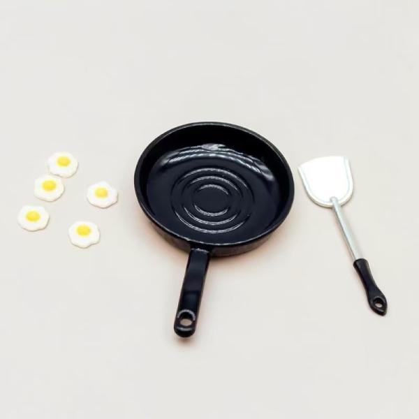 【1点販売】ミニチュア フライパン 目玉焼き フライ返し セット 1セット ブラック 約32.5×5...