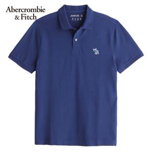 アバクロンビー＆フィッチ メンズ ストレッチピケ半袖ポロシャツ Abercrombie&Fitch エレベーティッドアイコン ムース ワンポイントロゴ 鹿の子 ブルー｜アンシャンブル