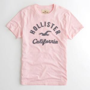 ホリスター メンズ 半袖Tシャツ Hollister Applique Logo Graphic Tee アップリケロゴグラフィック ピンク