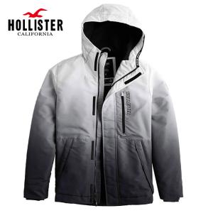 ホリスター メンズ フード付オールウェザー フリースラインドジャケット Hollister All-Weather Fleece Lined Jacket ロゴ グラデ ホワイト/ブラック｜unechambre