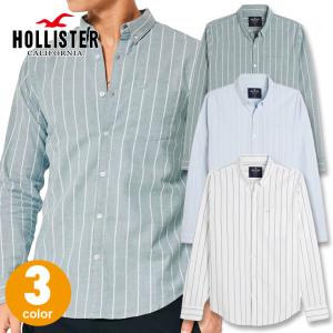 ホリスター メンズ ストレッチ 長袖ボタンダウン オックスフォードストライプシャツ Hollister Stretch Shirt ワンポイントロゴ 3カラー｜アンシャンブル