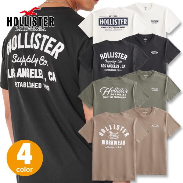 ホリスター メンズ 刺繍 アップリケ プリントロゴグラフィック半袖Tシャツ Hollister Lo...