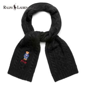 ポロラルフローレン ポロベアー スカーフ マフラー POLO RALPH LAUREN Bear Scarf ワンポイント刺繍ロゴ ウール混 ブラック｜unechambre