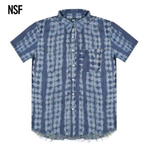 NSF CLOTHING (エヌエスエフ) KEN TIE DYE PRINT CHAMBRAY S/S WOVEN SHIRT (COPPER) ボタンシャツ/ダメージ/タイダイ/半袖/UNISEX インディゴ｜uneekbasemnt