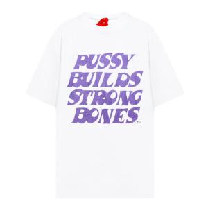 LA ROPA (ラ ロパ) PUSSY BUILDS STRONG BONES T-SHIRT (PLAYBOI PURPLE) [Tシャツ カットソー トップス ブランド ロゴ グラフィック] [ホワイト/パープル]