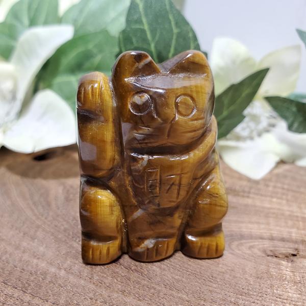 「タイガーアイ／招き猫（右手-財）」 一点物 天然石 開運 縁起物 パワーストーン 送料無料