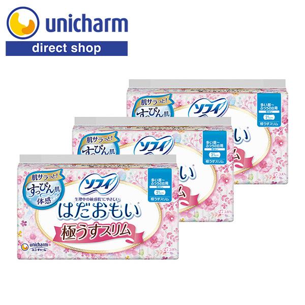 ソフィ はだおもい 極うすスリム 多い昼〜ふつうの日用 羽なし 21cm 27コ入×3セット　ユニ・...