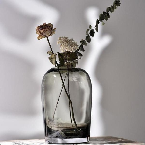 花瓶 ガラス 透明 花器 フラワーベース ガラスベース ガラスボトル グレー アレンジ インテリア ...