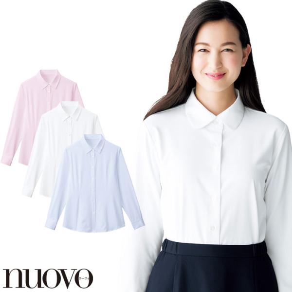 19-23号 ブラウス FB75577 サックス ピンク ホワイト 長袖 家庭洗濯 速乾 ノーアイロ...