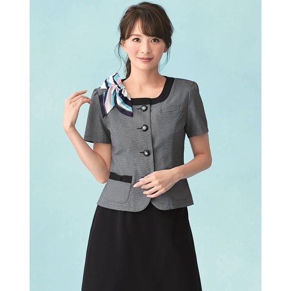アンジョア オーバーブラウス 半袖 26520 レディース 春夏 紺 17号-19号 事務服 制服 ...