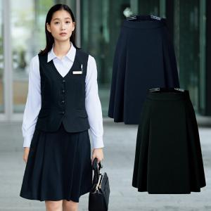 nuovo プリーツスカート ひざ丈 黒 無地 大きいサイズ ストレッチ FS45791-9 FOLK 事務服 オフィス 女性 事務 仕事着 受付 医療事務｜uniform-net-shop