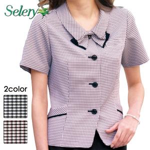 事務服 オーバーブラウス 半袖 春夏 S-59932 S-59936 セロリー ベビーグラムチェック｜ワーキングユニフォームストア