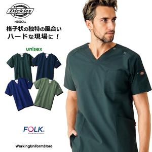 【新品未使用品】ディッキーズ（男女）スクラブ上下 L インディゴ 医療FOLK ディッキーズ スクラブ 7040SC 男女兼用 ストレッチ 医療用 白衣 病院