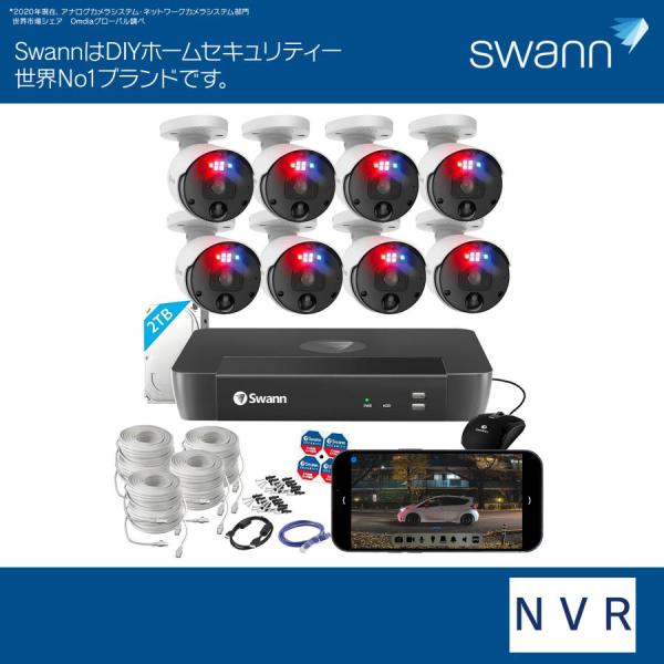 Swann エンフォーサー 8CH NVR セキュリティカメラ 12MP警告ライト 屋外2TB搭載 ...
