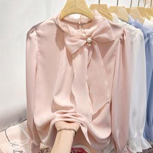 ブラウス レディース 長袖 ボウタイ リボン プ...の商品画像