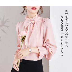 ブラウス レディース 長袖 ボウタイ リボン ...の詳細画像3