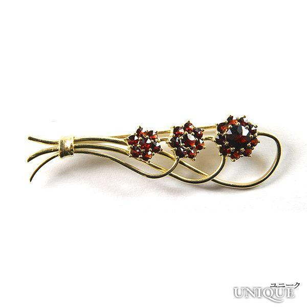 【30％OFF】　【ボヘミアン・ガーネット】　ブローチ　（シルバー925使用　24Kゴールドコーティ...