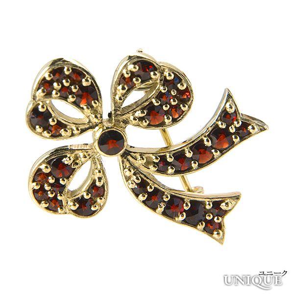 【30％OFF】　【ボヘミアン・ガーネット】　ブローチ　（シルバー925使用　24Kゴールドコーティ...