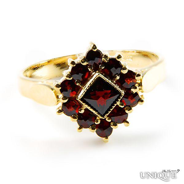 【30％OFF】　【ボヘミアン・ガーネット】　リング　（シルバー925使用　24Kゴールドコーティン...