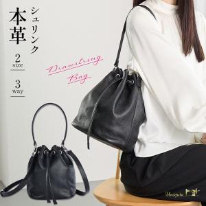 巾着バッグ【M】 本革 シュリンク ショルダーバッグ レザー ワン