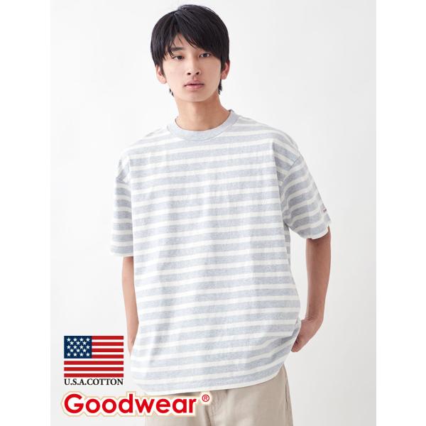 Goodwear 公式 ボーダーBIGT メンズ レディース 7.6オンス USAコットン