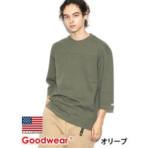 Goodwear 公式 7分袖T メンズ レディース 7.6オンス USAコットン 切替 無地｜united-japan