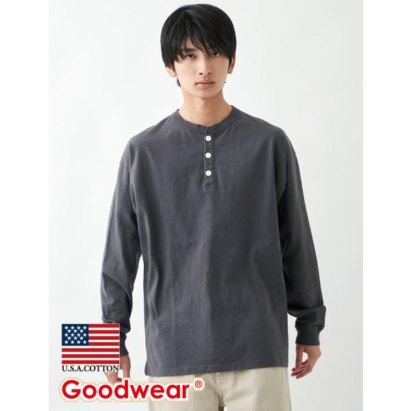 Goodwear 公式 BIGロンT メンズ レディース 7.6オンス USAコットン 袖リブヘンリ...