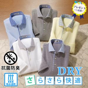 父の日 ギフト シャツ衿DRY半袖ポロシャツ 抗菌防臭 吸水速乾 メンズ 紳士 シニア プレゼント 50代 60代 70代 80代 誕生日 ラッピング無料 SALE